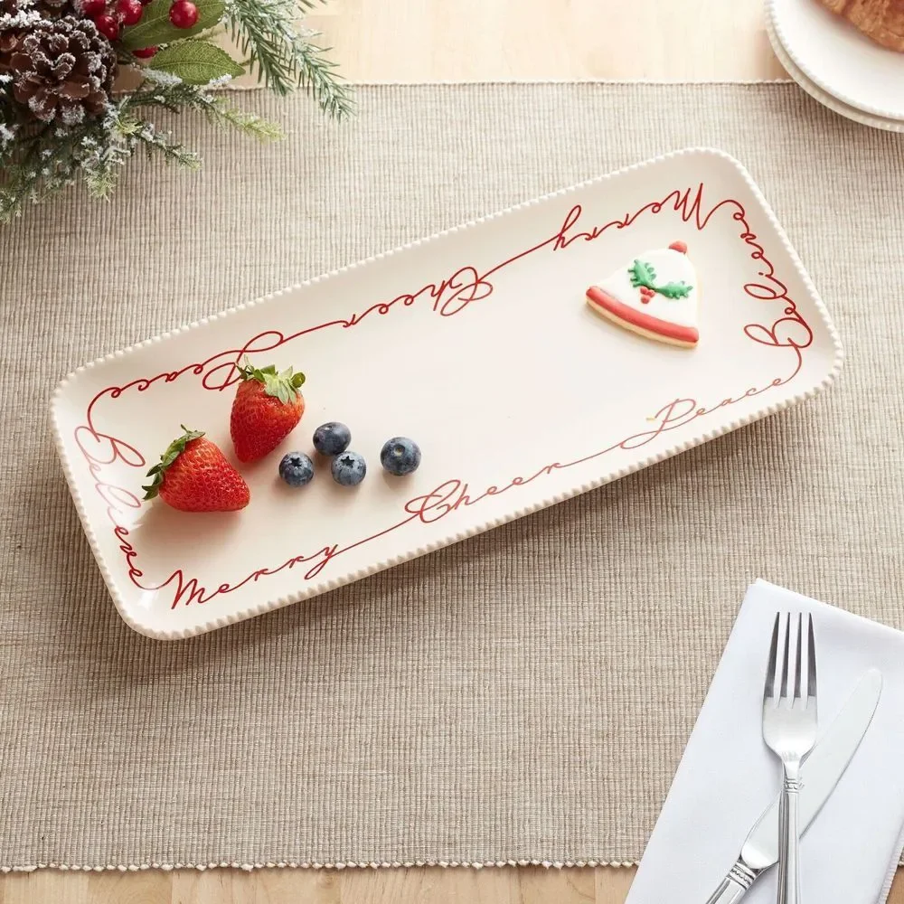 Better Homes & Gardens Winter Botanicals White Stoneware Serving Tray 15.15